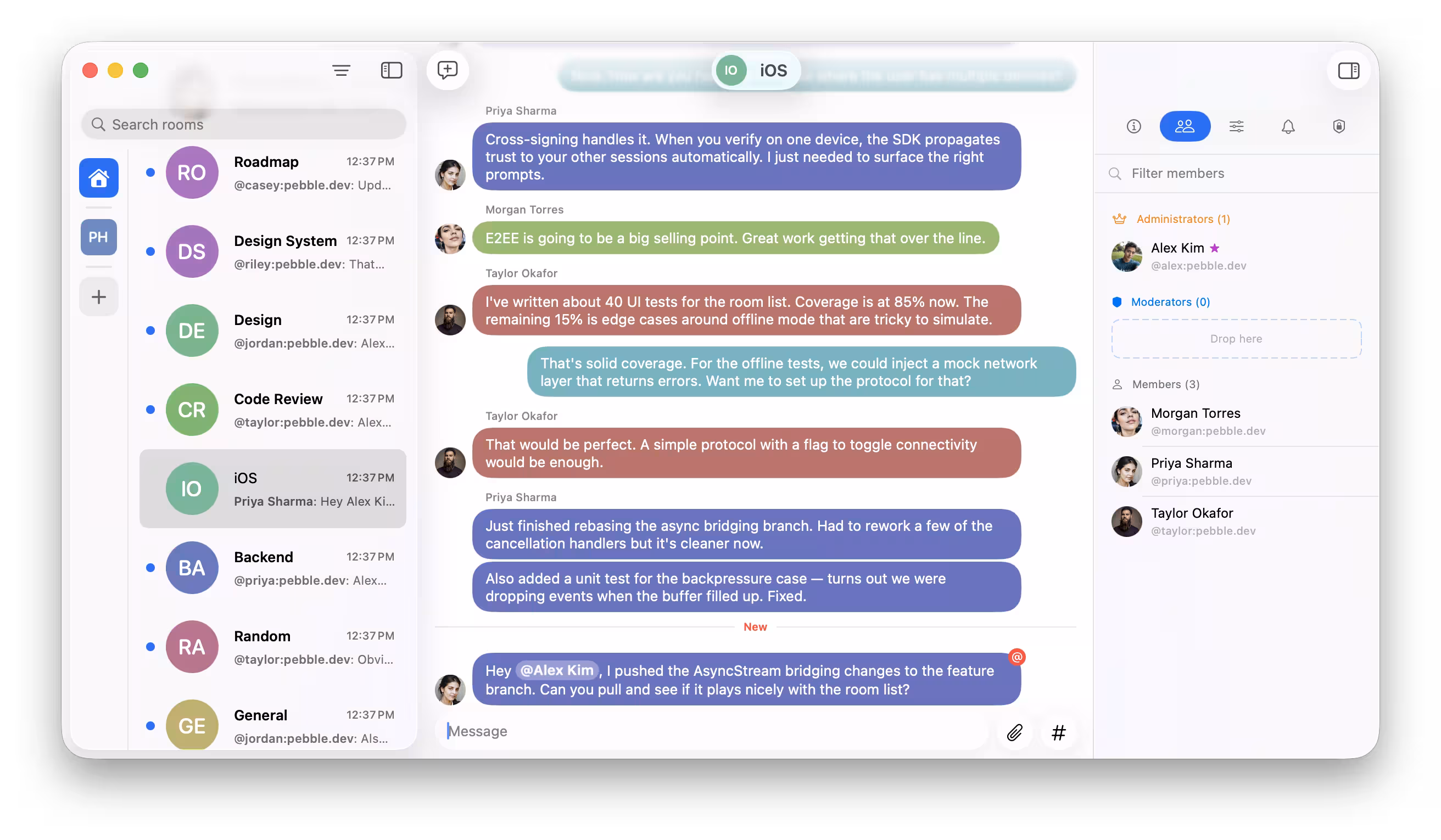 A screenshot of the Relay Matrix client for iOS. It looks like an Apple native app.